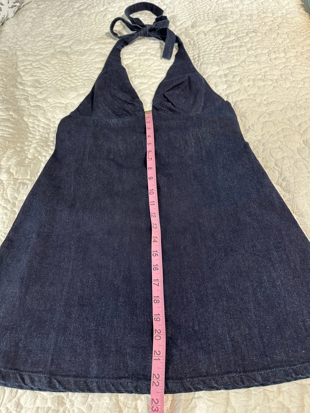 NWT FREE PEOPLE Trevi Denim Deep Plunge Halter Mini Dress Rinse Blue Size M - Picture 11 of 16